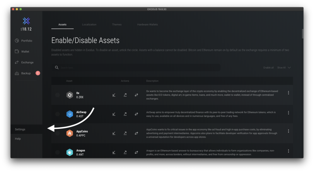 Enable or disable assets