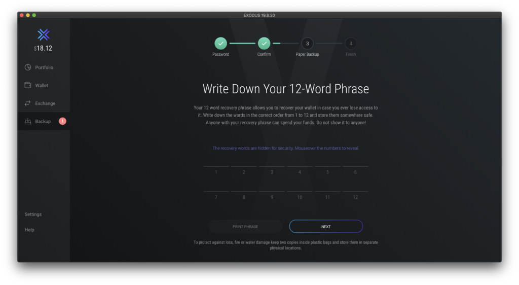 Create a 12 word phrase in Exodus